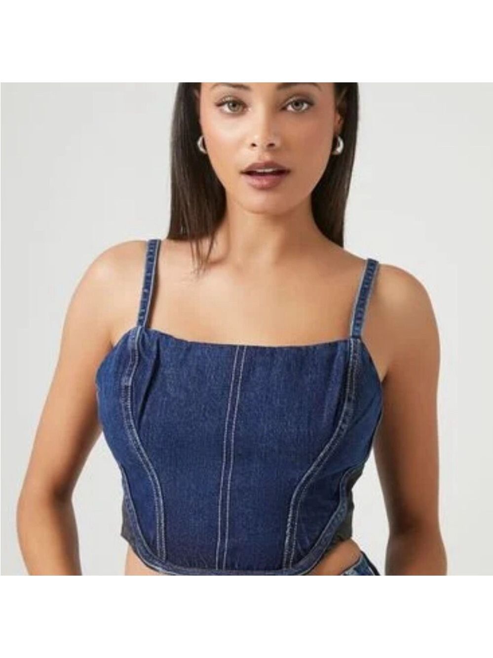 Forever 21 Dark Wash Denim Corset Bustier Cropped NWT